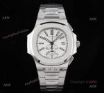 New Swiss Replica Patek Philippe Nautilus Silver Case White Dial Chronograph Watch (1)_th.jpg